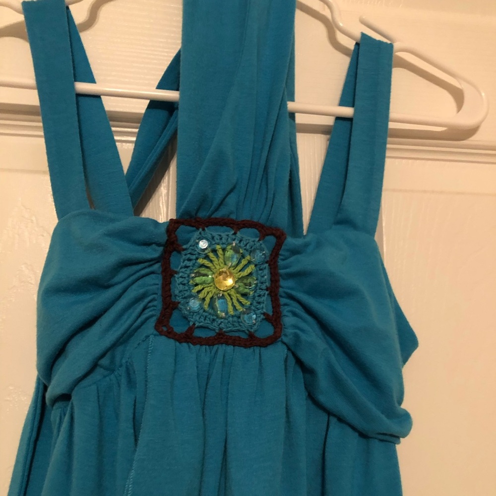 My Michelle Teal Dress with Crochet Detail